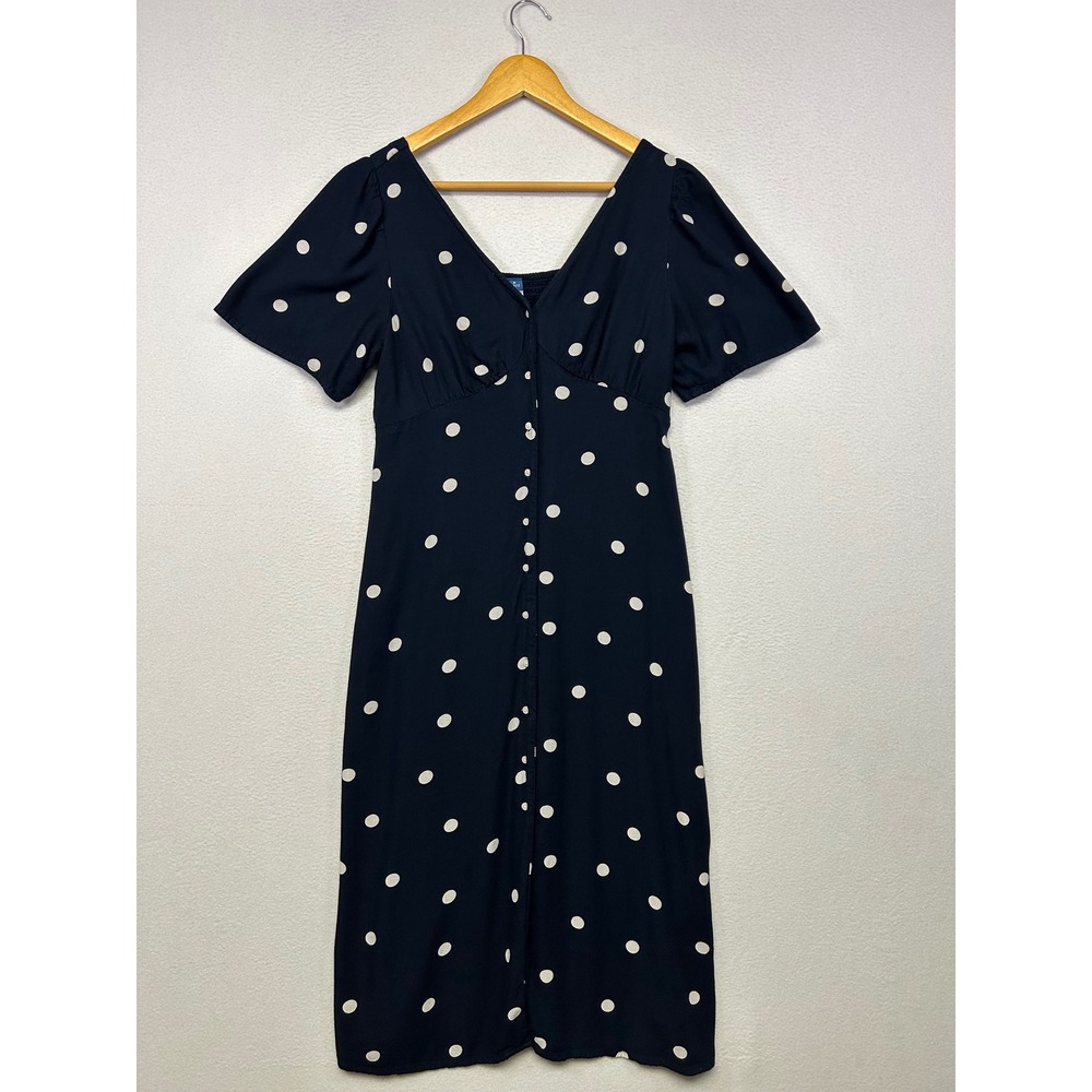 Retro Rockabilly Old Navy Womens M Petite Navy Blue Polka Dot Button Midi Dress